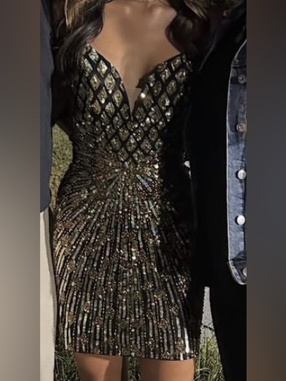 Primavera Couture Black & Gold Sequined Mini Dress